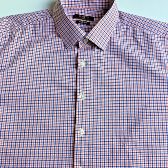 Moretti Italy slim fit navy & red checkered cotton dress shirt Sz XL - Picture 4 of 10